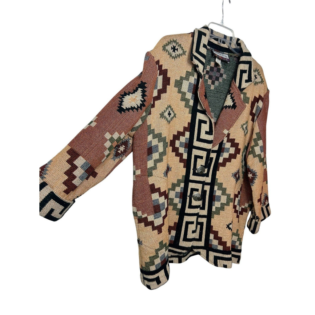 Vtg Its Outta The Bag Unge-Potch-Ket Southwest Aztec Blanket Tapestry Jacket L