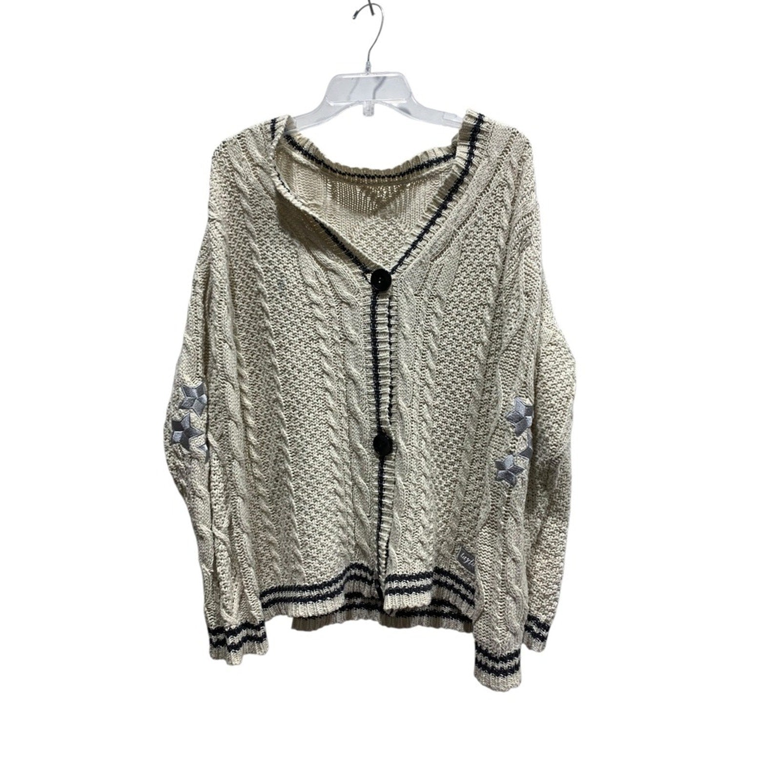 Taylor Swift Style Knit Cardigan Cream Cable Knit Striped Button Front sz xl