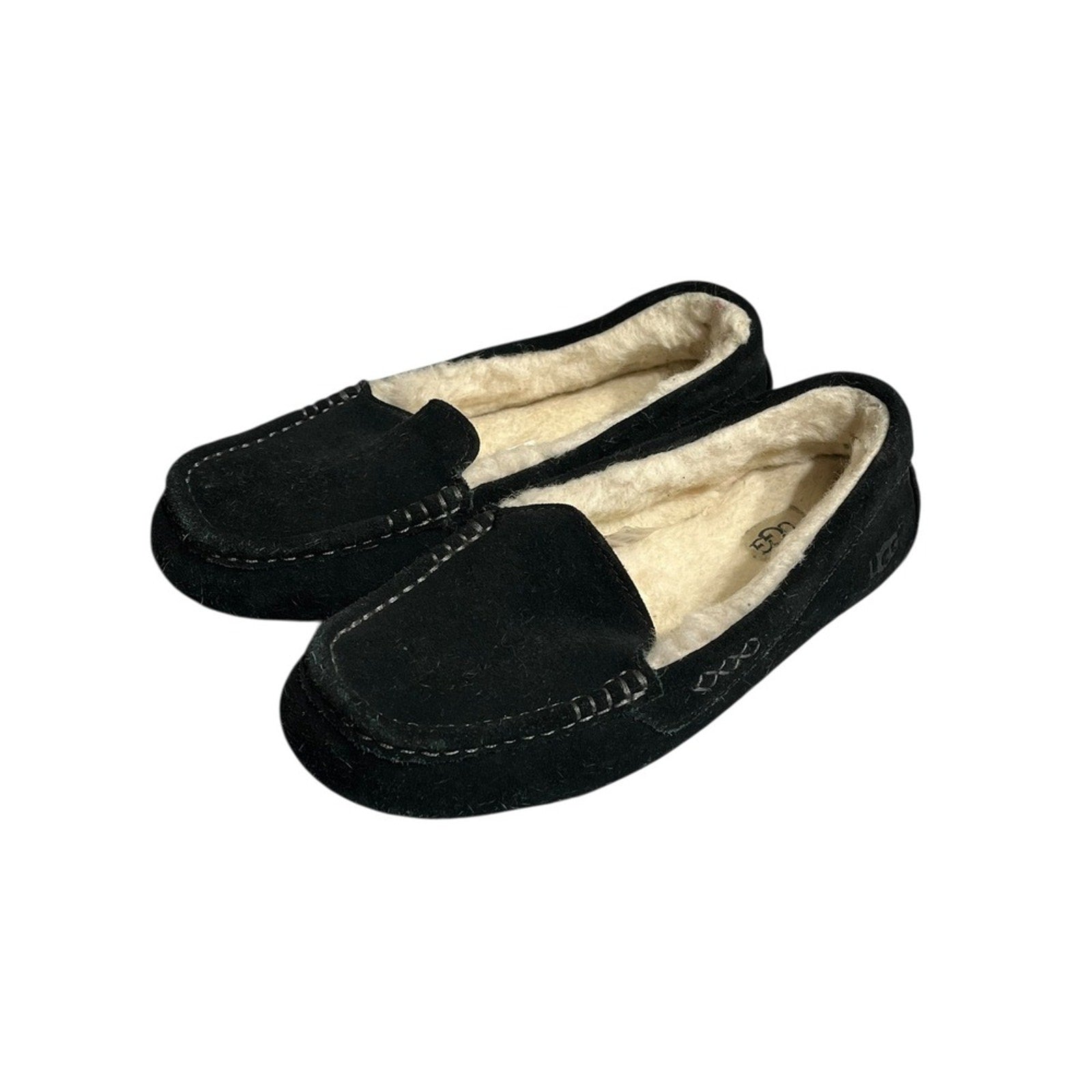 UGG Australia Women's Black Suede Sheepskin Lined Moccasin Slippers Size 8