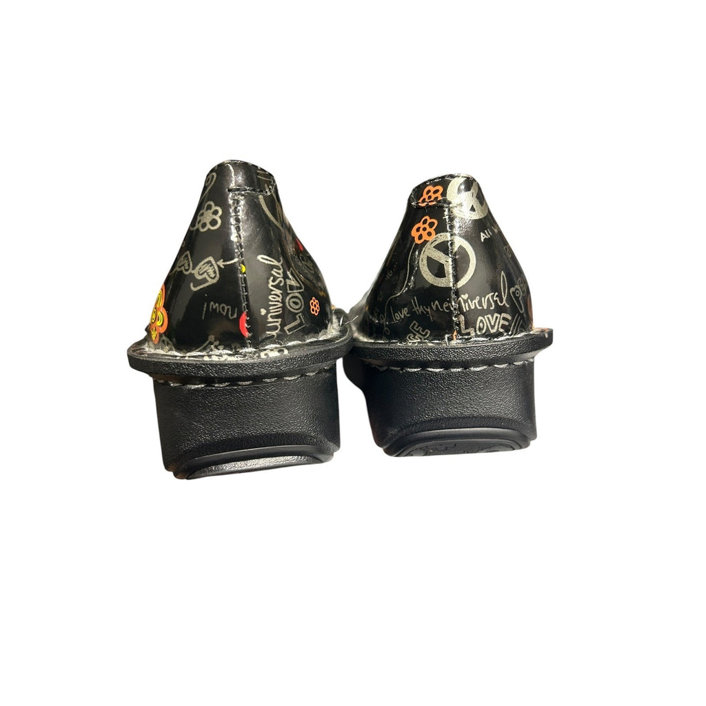 Alegria Paloma Black Peace Love Doodle Leather Mary Jane Clogs Shoes Womens 38
