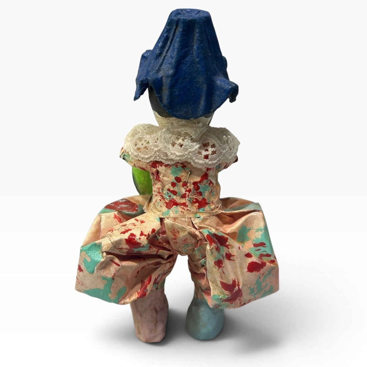Vintage Papier Mache Clown Figurine Hand Painted Folk Art Jester Circus Decor