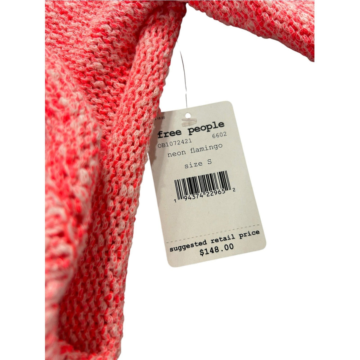 Free People Neon Flamingo V-Neck Marled Knit Relaxed Sweater OB1072421 Size S