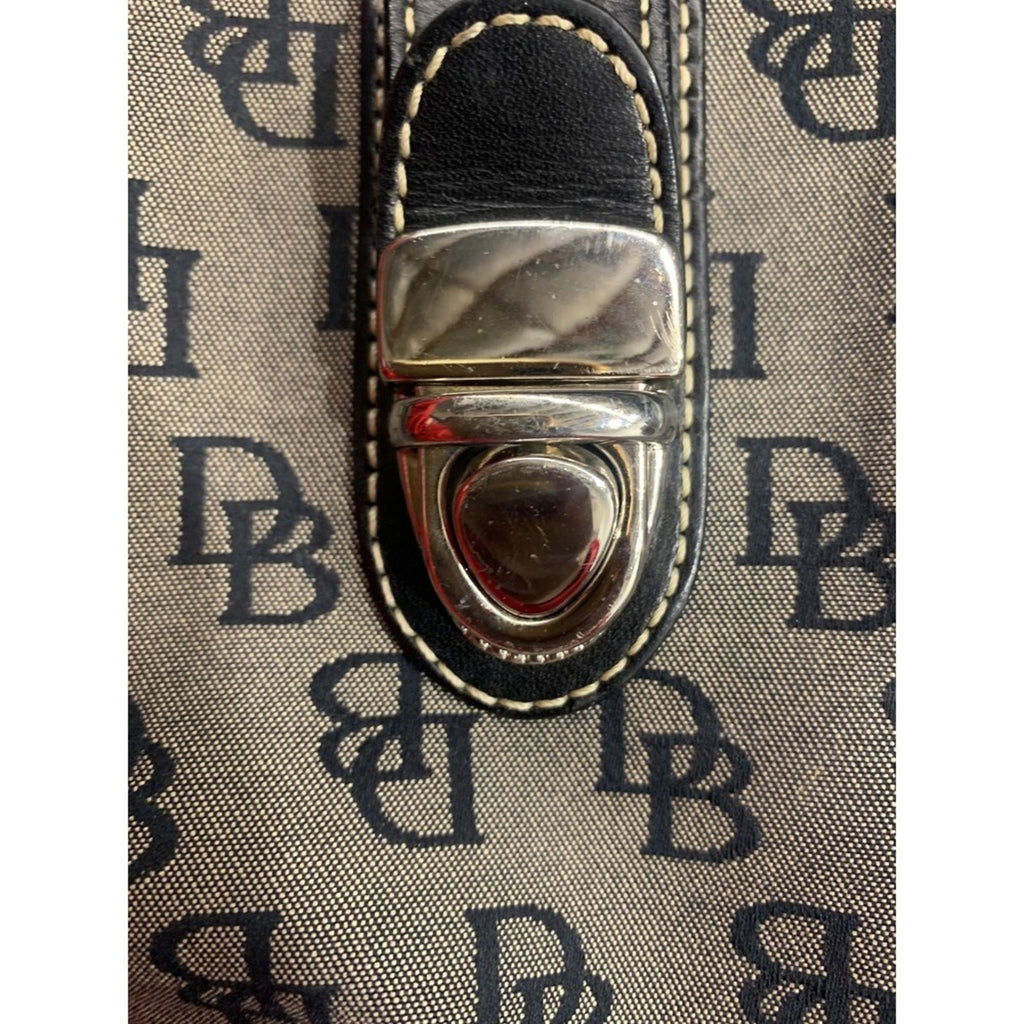Dooney Bourke Small Double Handle Tote Signature DB Monogram Canvas Leather Trim