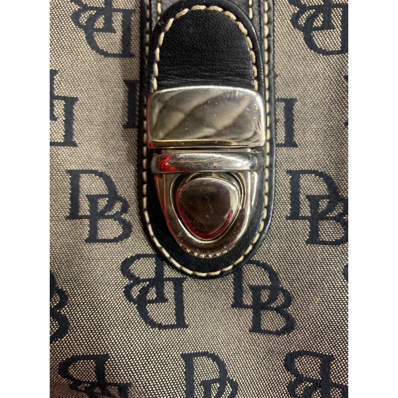 Dooney Bourke Small Double Handle Tote Signature DB Monogram Canvas Leather Trim