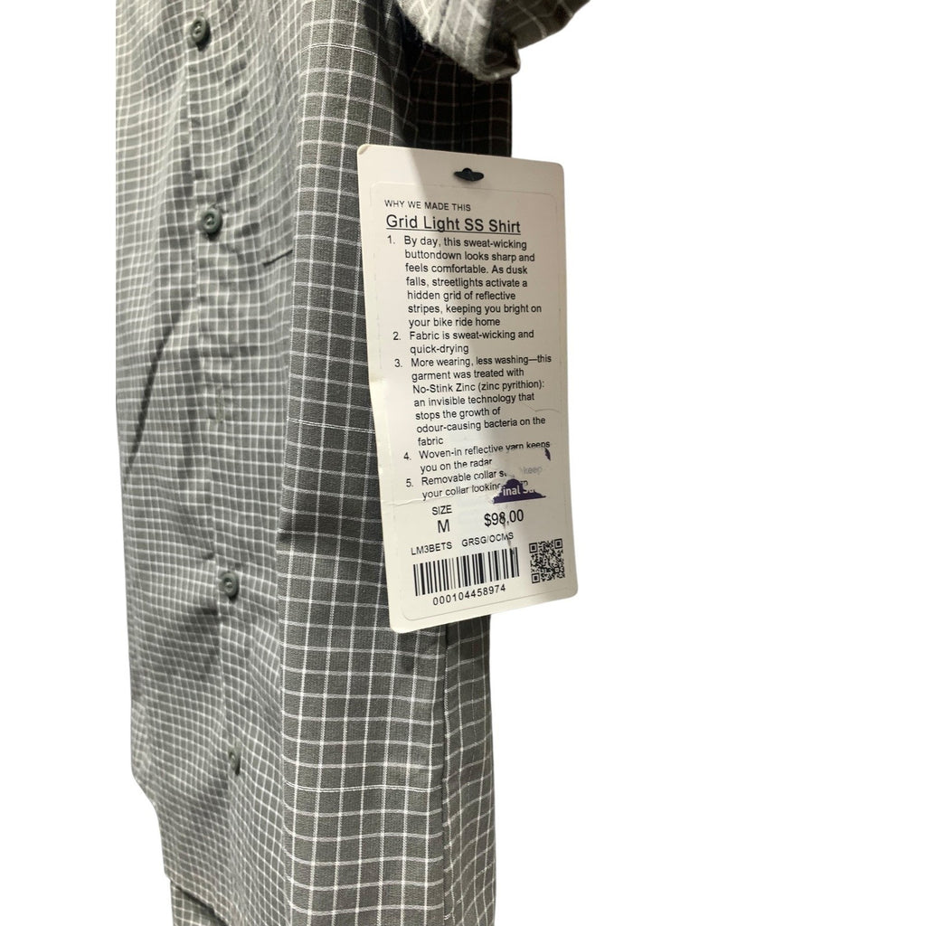Lululemon Grid Light SS Shirt Mens Medium Grey Sage Reflective Button Down New