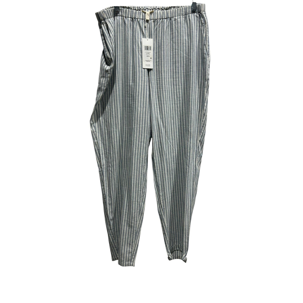 Eileen Fisher Hemp Organic Cotton Striped Ankle Pant Blue White M S8JWS-P2522M