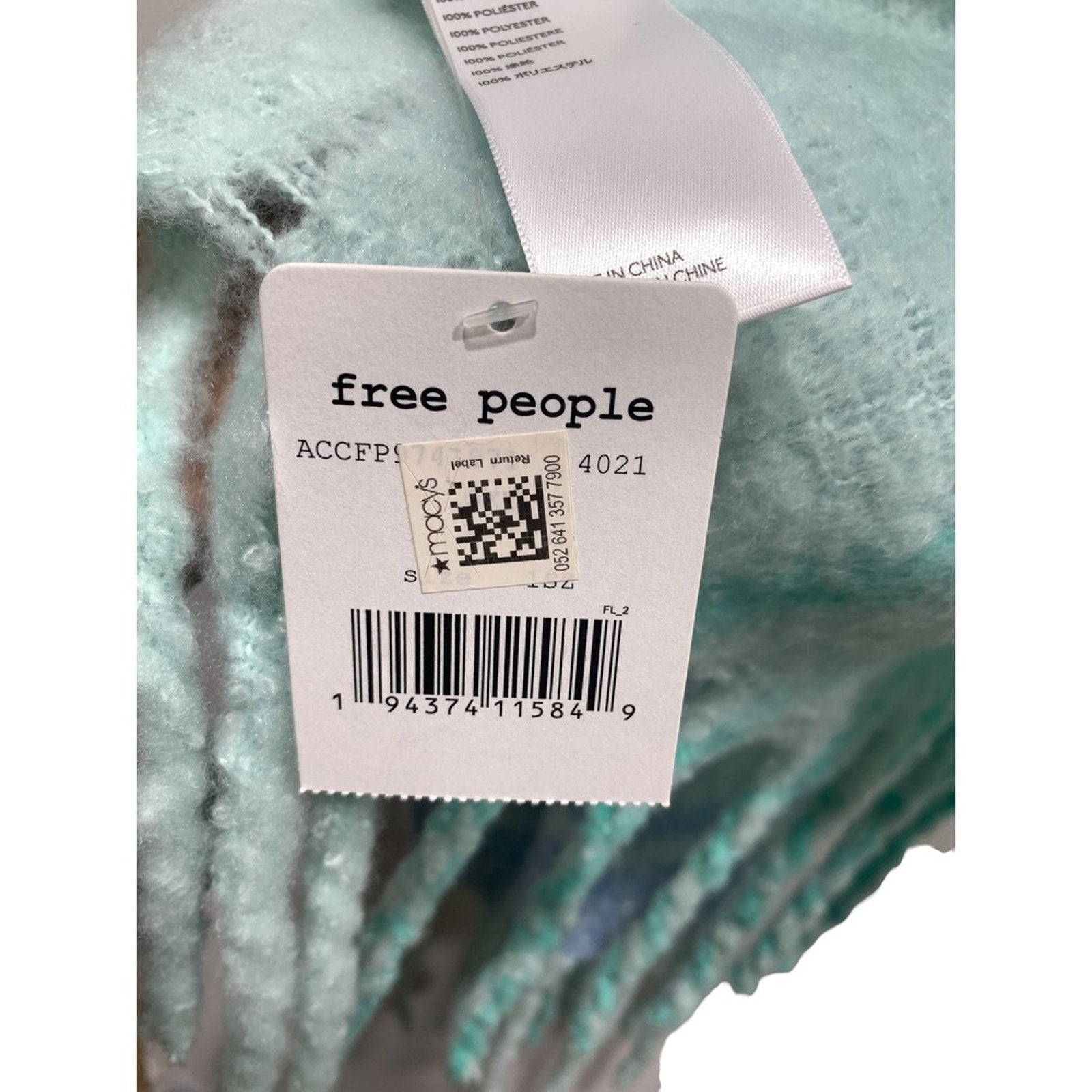 NEW Free People Chunky Gemini Pastel Plaid Winter Scarf, Blue and Green