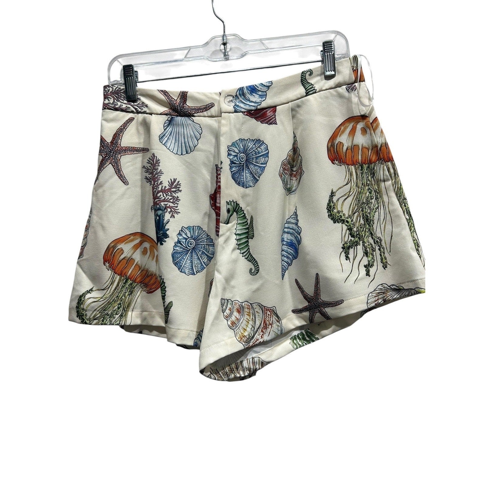 Commense Womens Sea Life Print Matching Set Cream Top and Shorts Medium NWT
