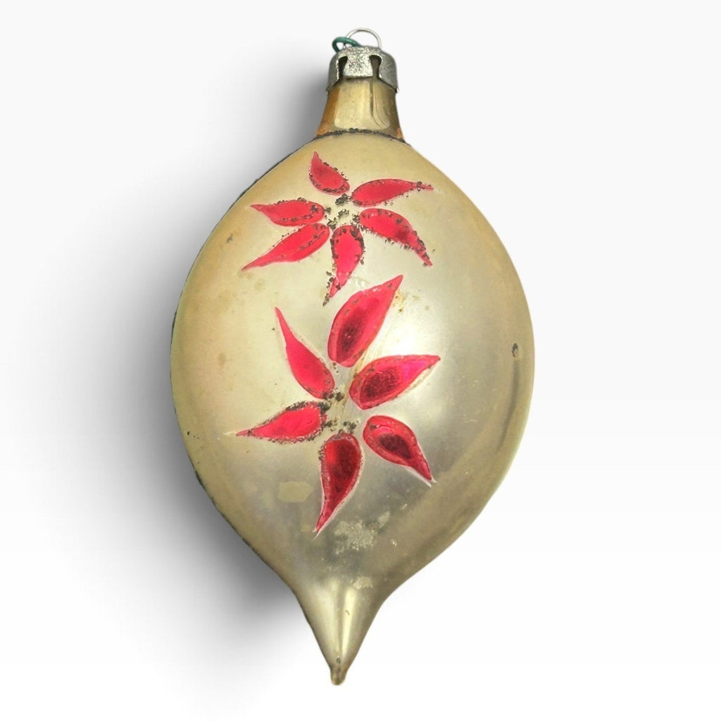 Vintage Poland Mercury Glass Indented Reflector Christmas Ornament Gold Pink