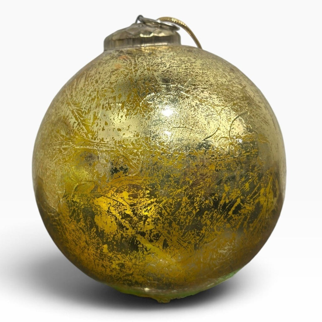 Vintage Gold Mercury Glass Christmas Ornament Distressed Round Bauble 5in Large