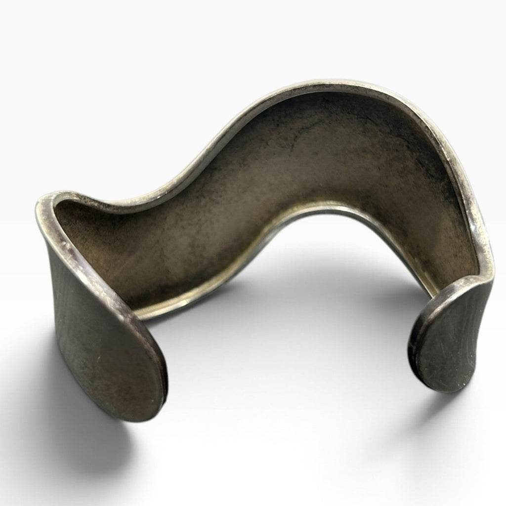 Mexico Sterling Silver Wave Cuff Bracelet Sculptural Modernist Vintage 26g Boho