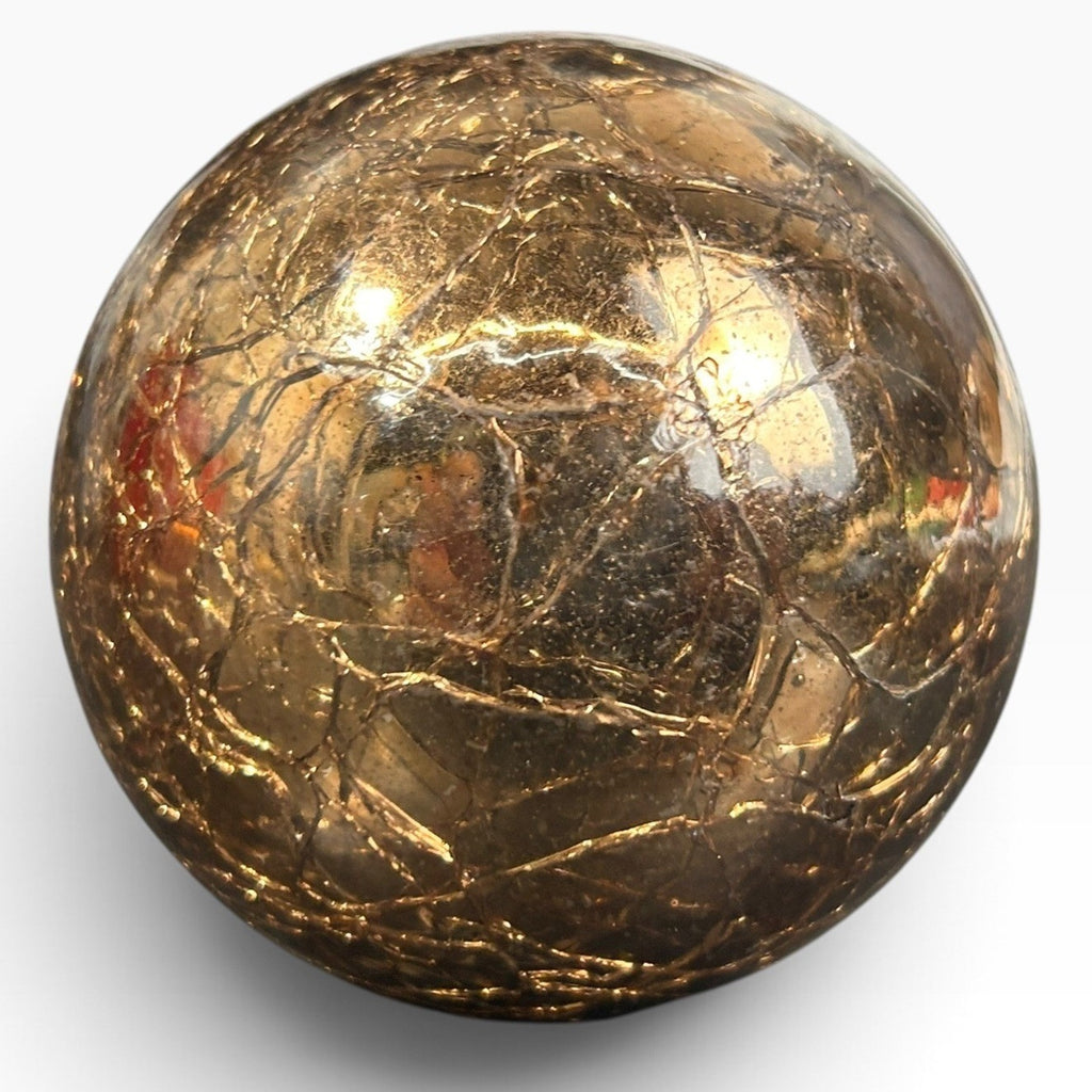 Vintage Amber Crackle Kugel Style Christmas Ornament 3 inch Star Cap 6.2oz