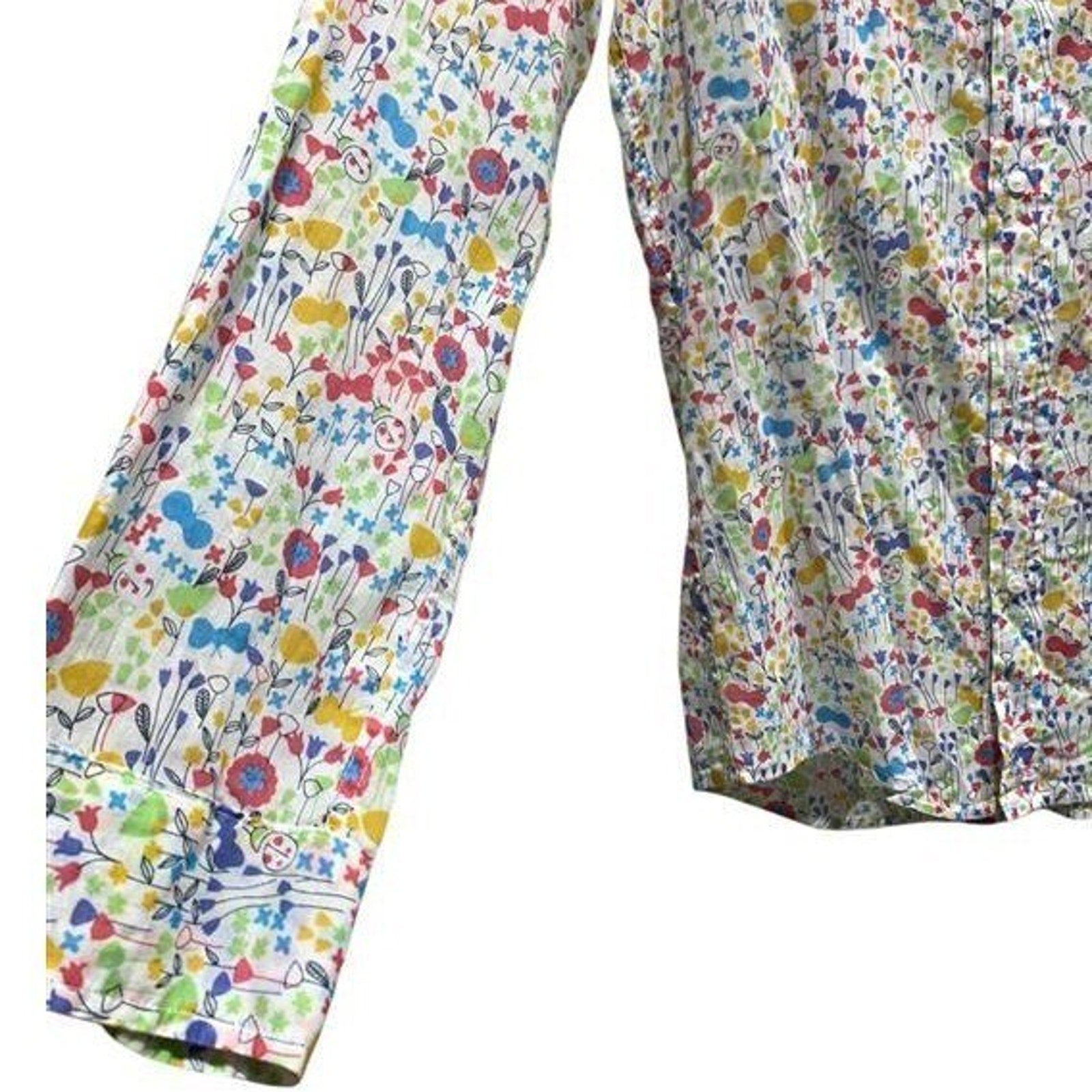 Frank & Eileen Barry Floral Cotton Button Up Shirt Womens Large Multi Color USA