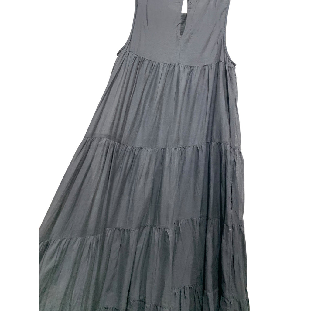 Samant Chauhan Anthropologie Black Embroidered Bird Floral Tiered Maxi Dress 0