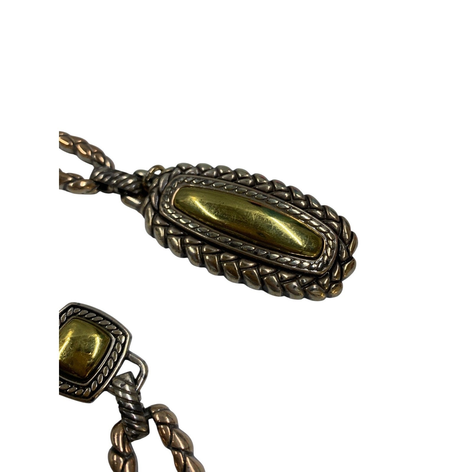 Brighton Mixed Metal Silver Gold Tone Square Cabochon Link Chain Belt Adjustable