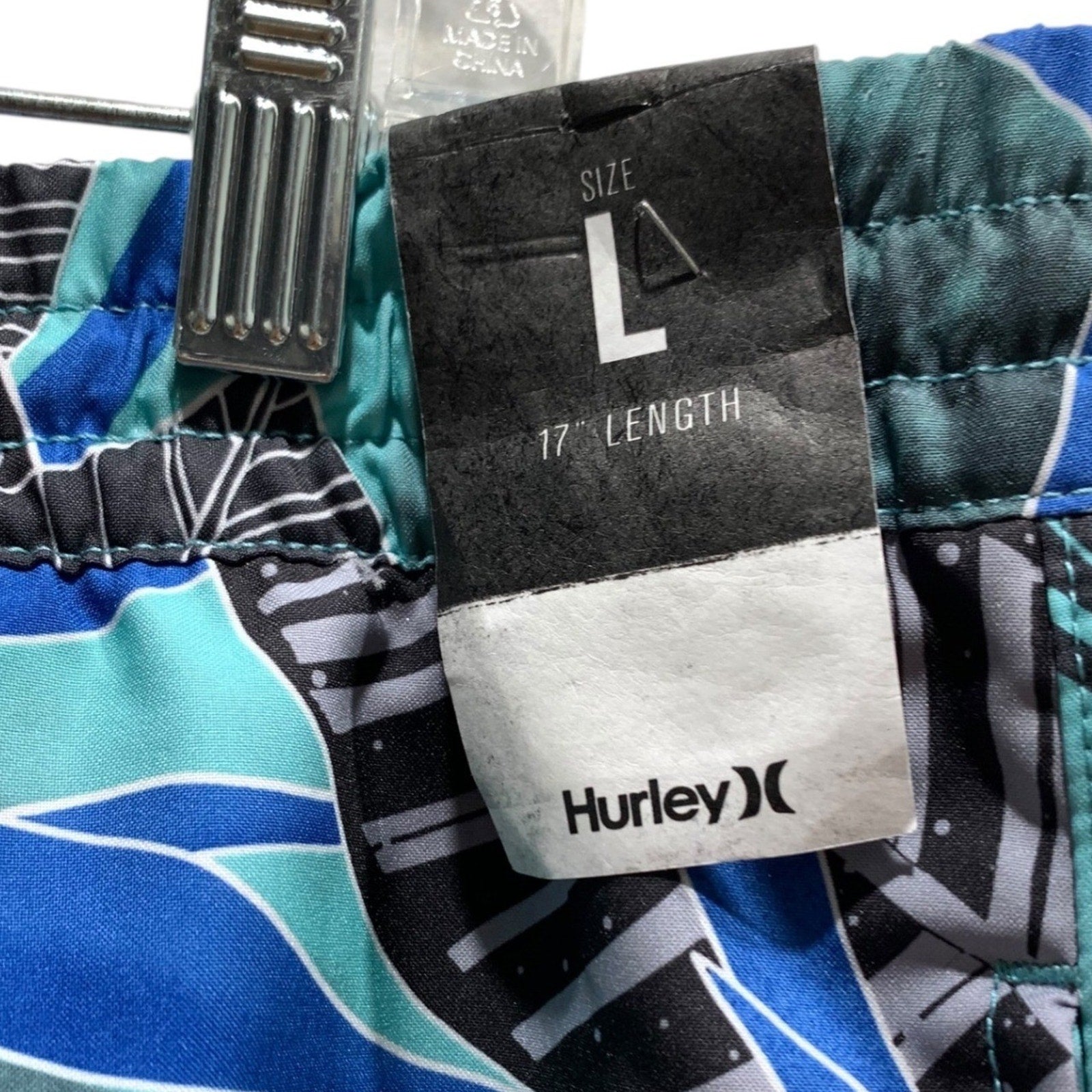 Hurley Mens Tropical Leaf Print Swim Trunks Teal Blue Lime Green Size Large 17"