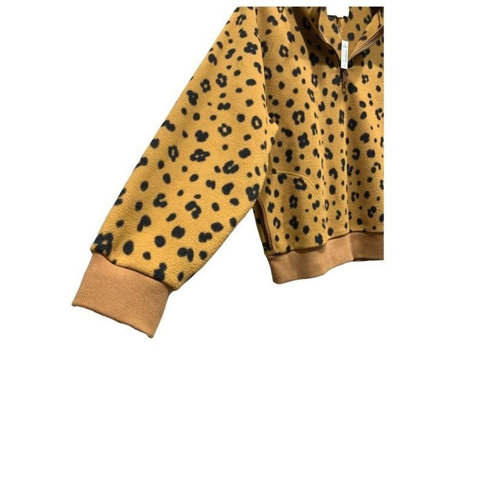 NWT Madewell Leopard Print Quarter Zip Fleece Pullover Mustard Tan Black MC205 L