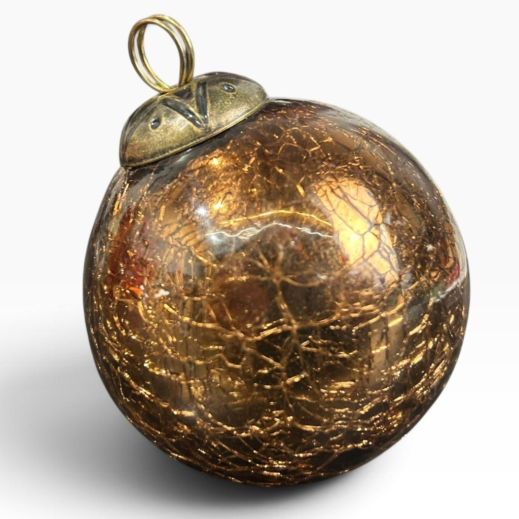 Vintage Amber Crackle Kugel Style Christmas Ornament 3 inch Star Cap 6.2oz