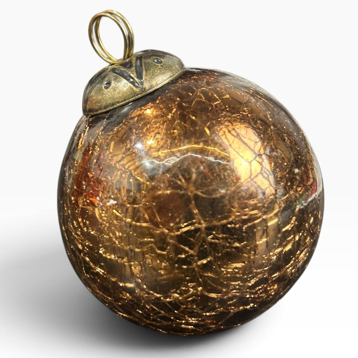 Vintage Amber Crackle Kugel Style Christmas Ornament 3 inch Star Cap 6.2oz