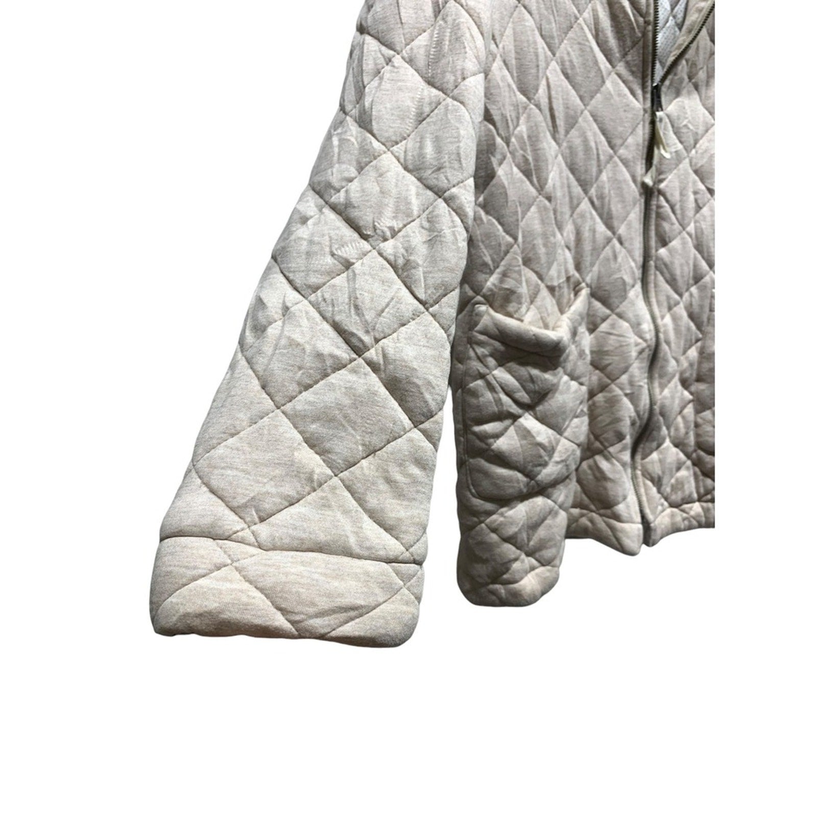 Saturday Sunday Quilted Hooded Jacket Beige Full Zip Pockets Cozy Womens sz M