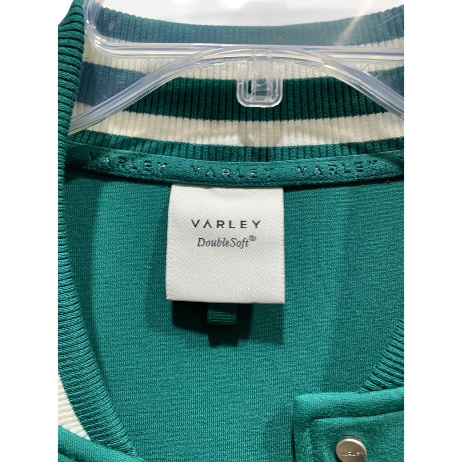 VARLEY Jepson Club Jacket Green DoubleSoft Varsity Style Snap Front Women Small