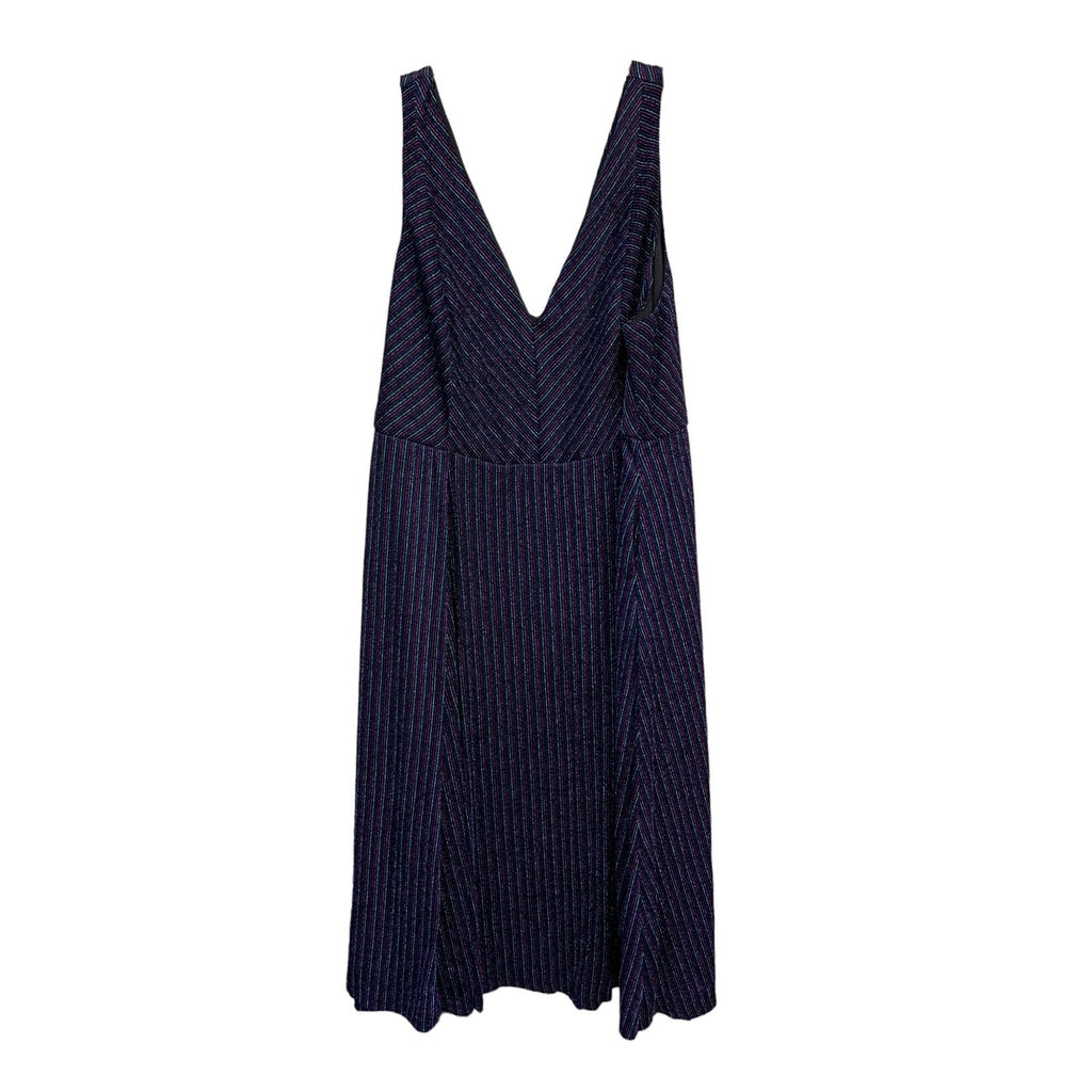 NWT TORRID Dark Blue & Multi Stripe Shimmer Midi Skater Dress sz 4