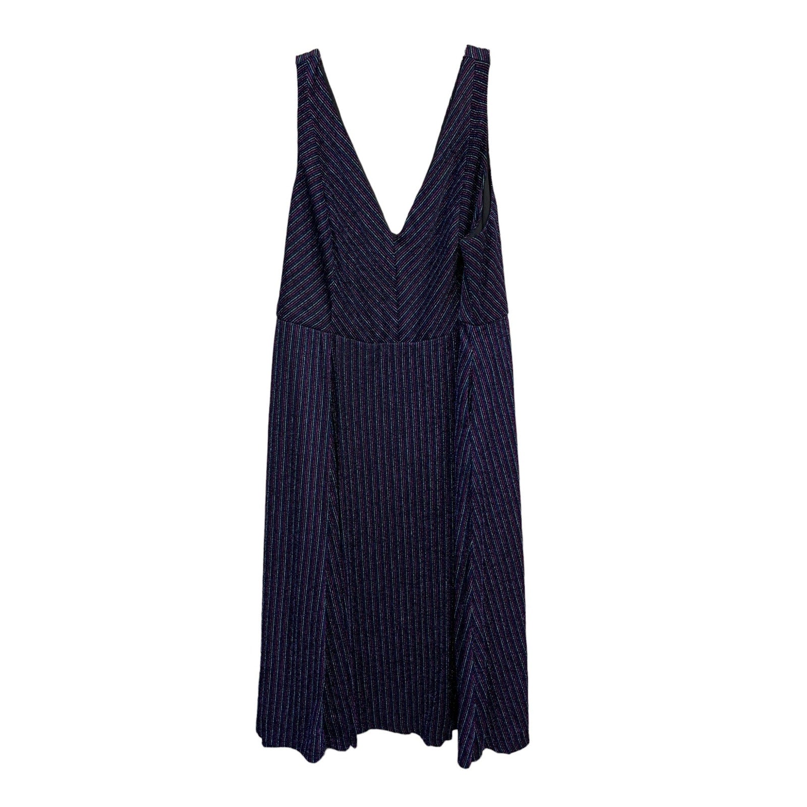 NWT TORRID Dark Blue & Multi Stripe Shimmer Midi Skater Dress sz 4