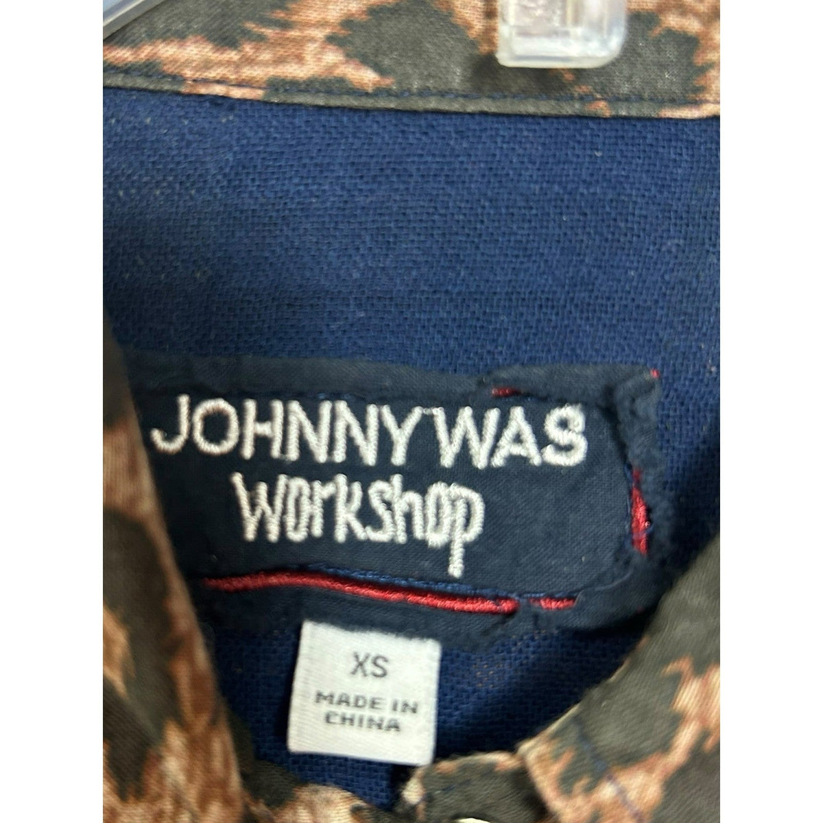 Johnny Was Workshop Navy Plaid Leopard Print Western Button Up Shirt XS layering
