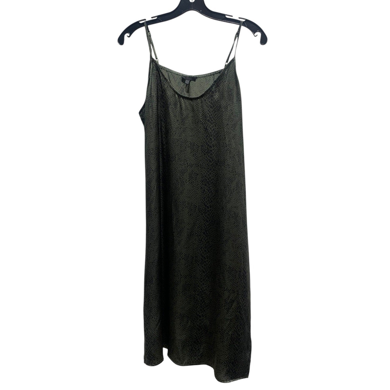 ATM Black Green Snakeskin Slip Dress Midi Adjustable Straps M grunge 90's