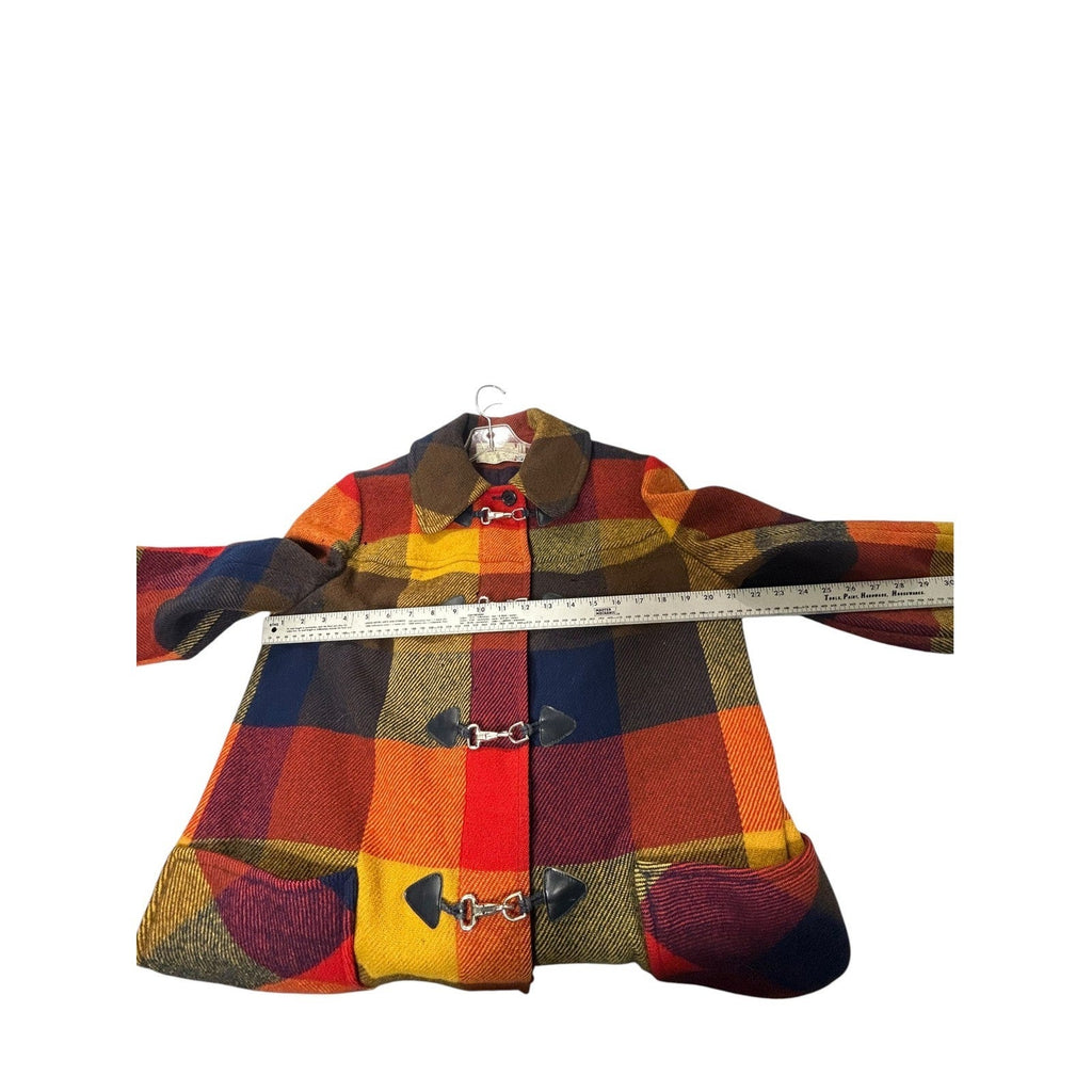 Vintage Pendleton Knockabouts Wool Plaid Coat Lobster Claw Toggle Red Orange L