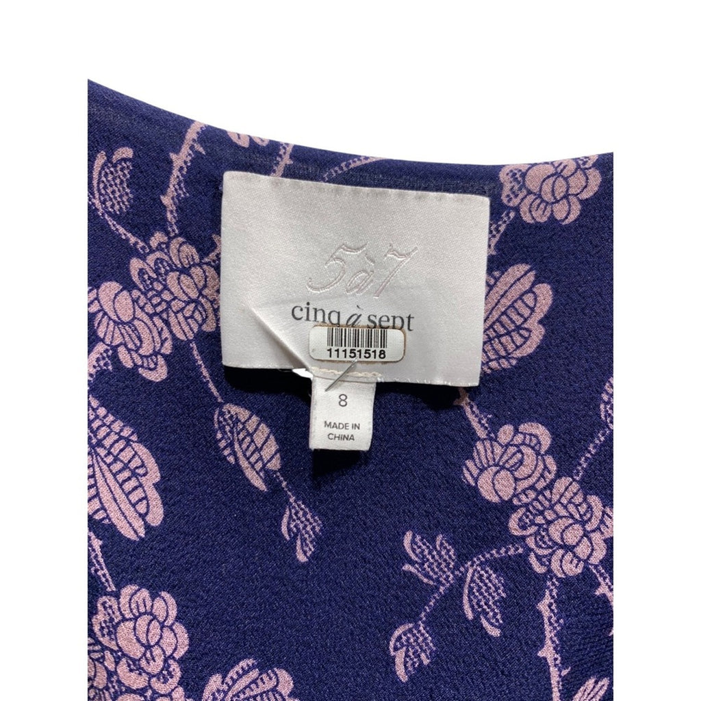 Cinq a Sept Floral Annali silk Dress Womens Dress Sz 8 Tie Front Flutter Sleeve