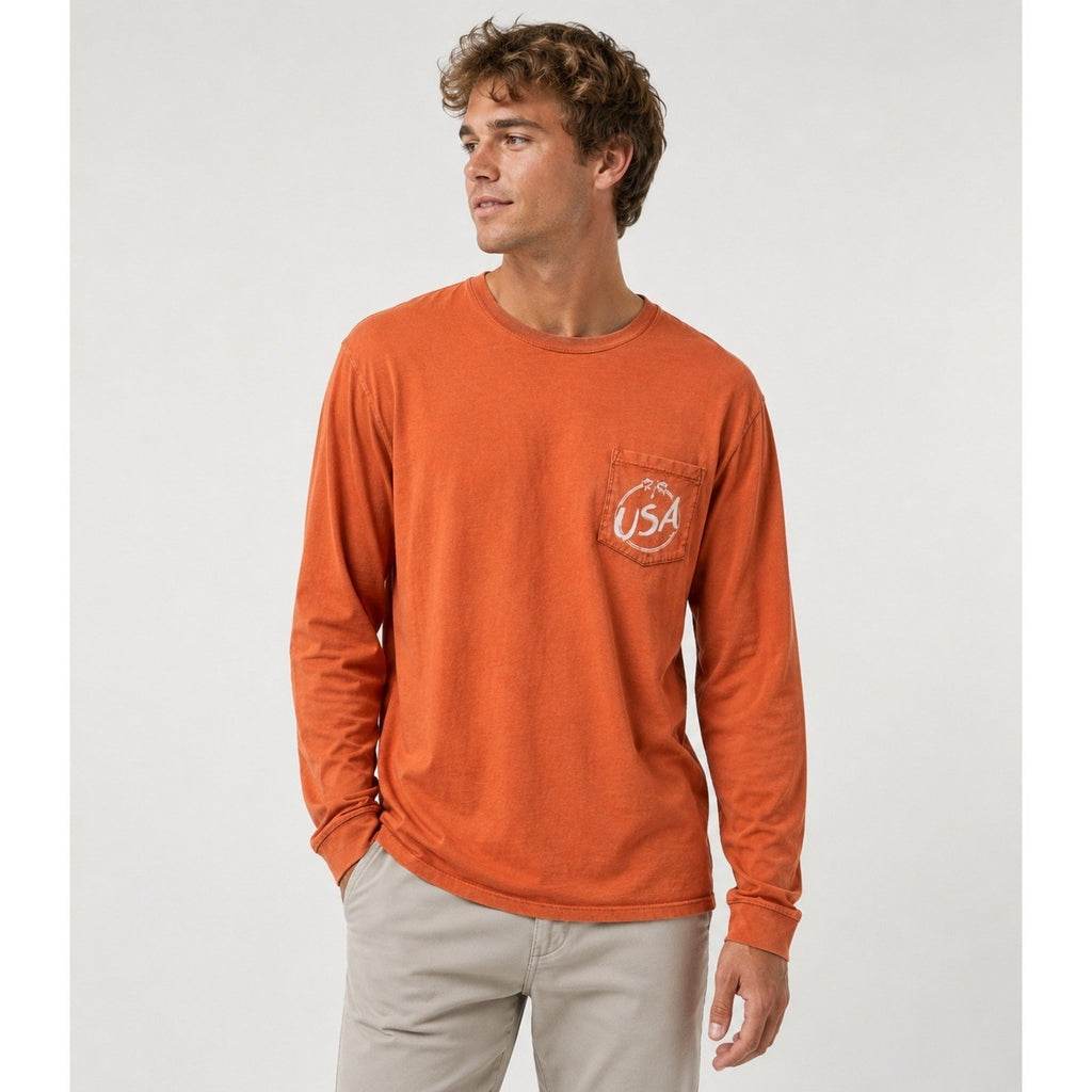 Chubbies Mens XL Orange The Weekend Has Arrived Graphic Long Sleeve Pocket Tee