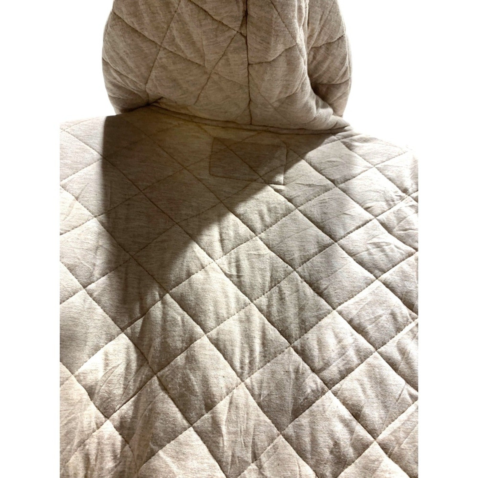 Saturday Sunday Quilted Hooded Jacket Beige Full Zip Pockets Cozy Womens sz M