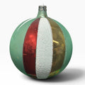 Vintage Poland Jumbo 4in Glass Christmas Ornament Teal Red Gold Striped Patina