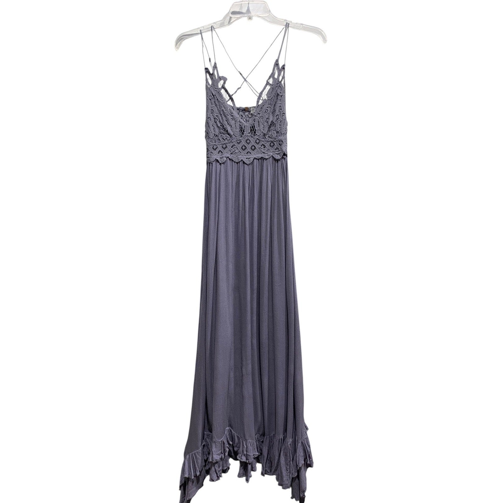 Free People Adella Lace Maxi Dress Lavender Purple Lace Strap Ruffle S/P