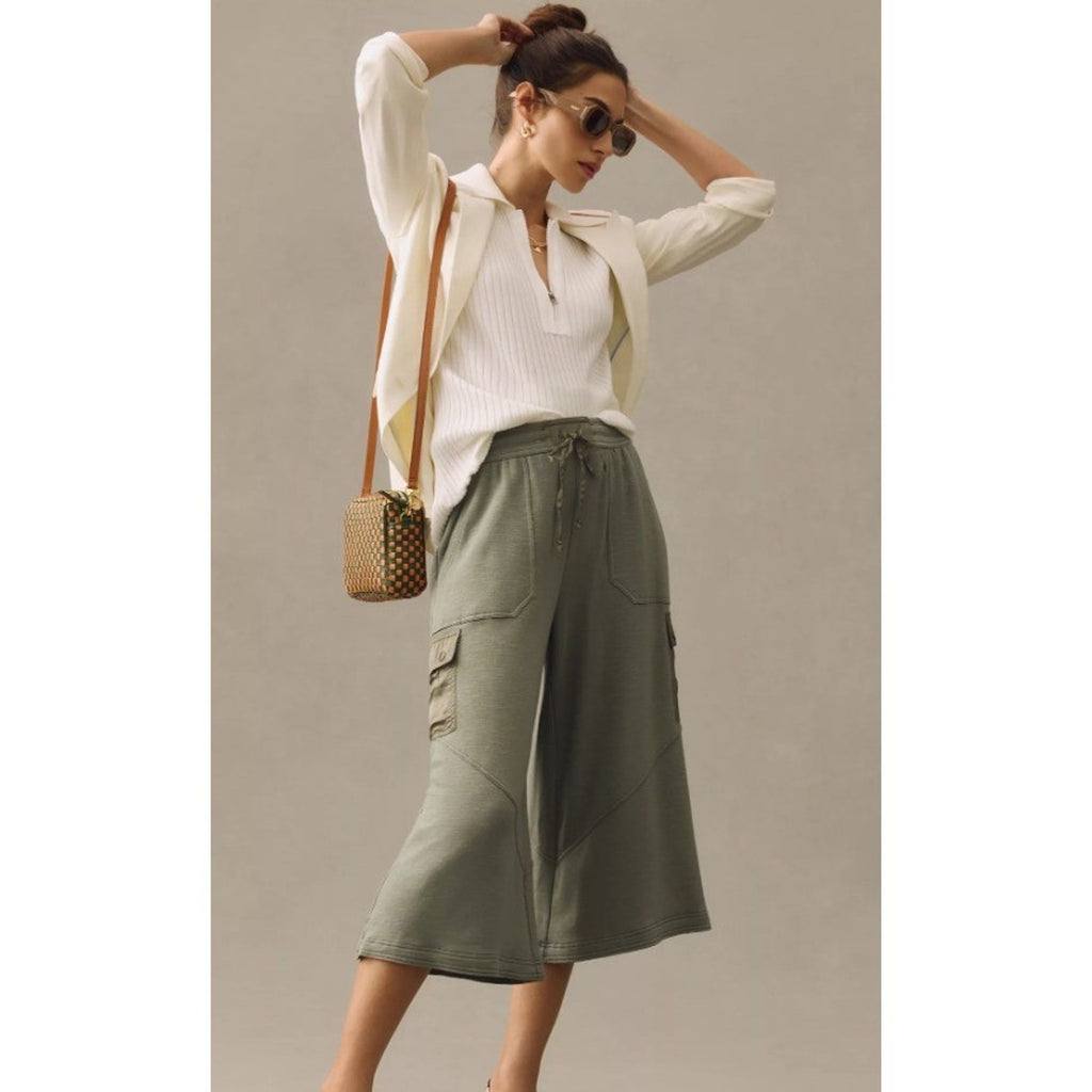 Daily Practice Anthropologie Green Cargo Wide Leg Knit Pants XS New with Tags