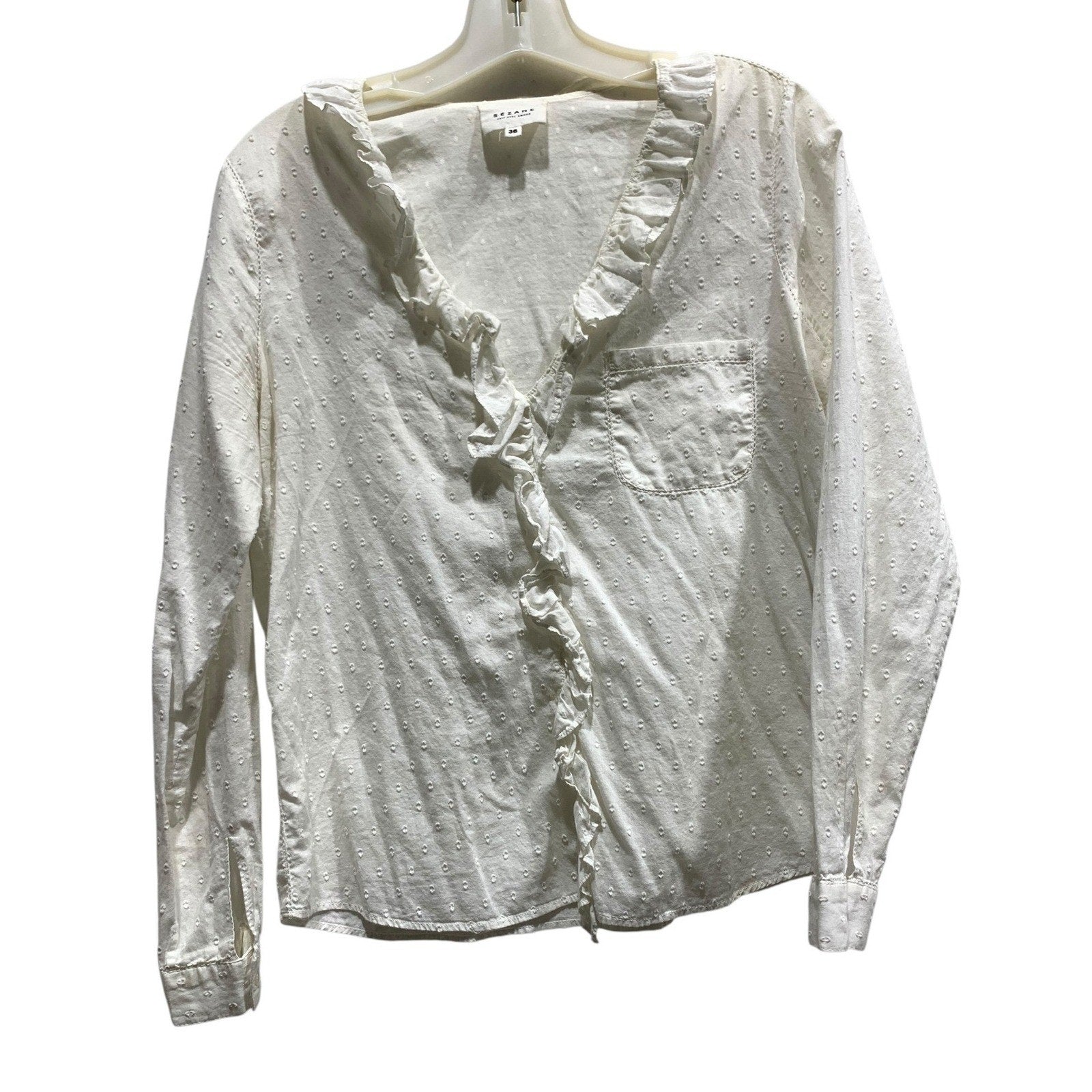 Sézane White Swiss Dot Ruffle Blouse Size 36 French Girl Romantic Cottagecore 4