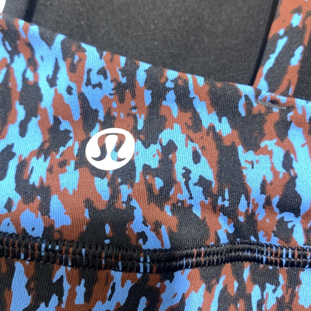Lululemon Energy Bra Blue Brown Camo Strappy Sports Bra LW2BKBS Size 8