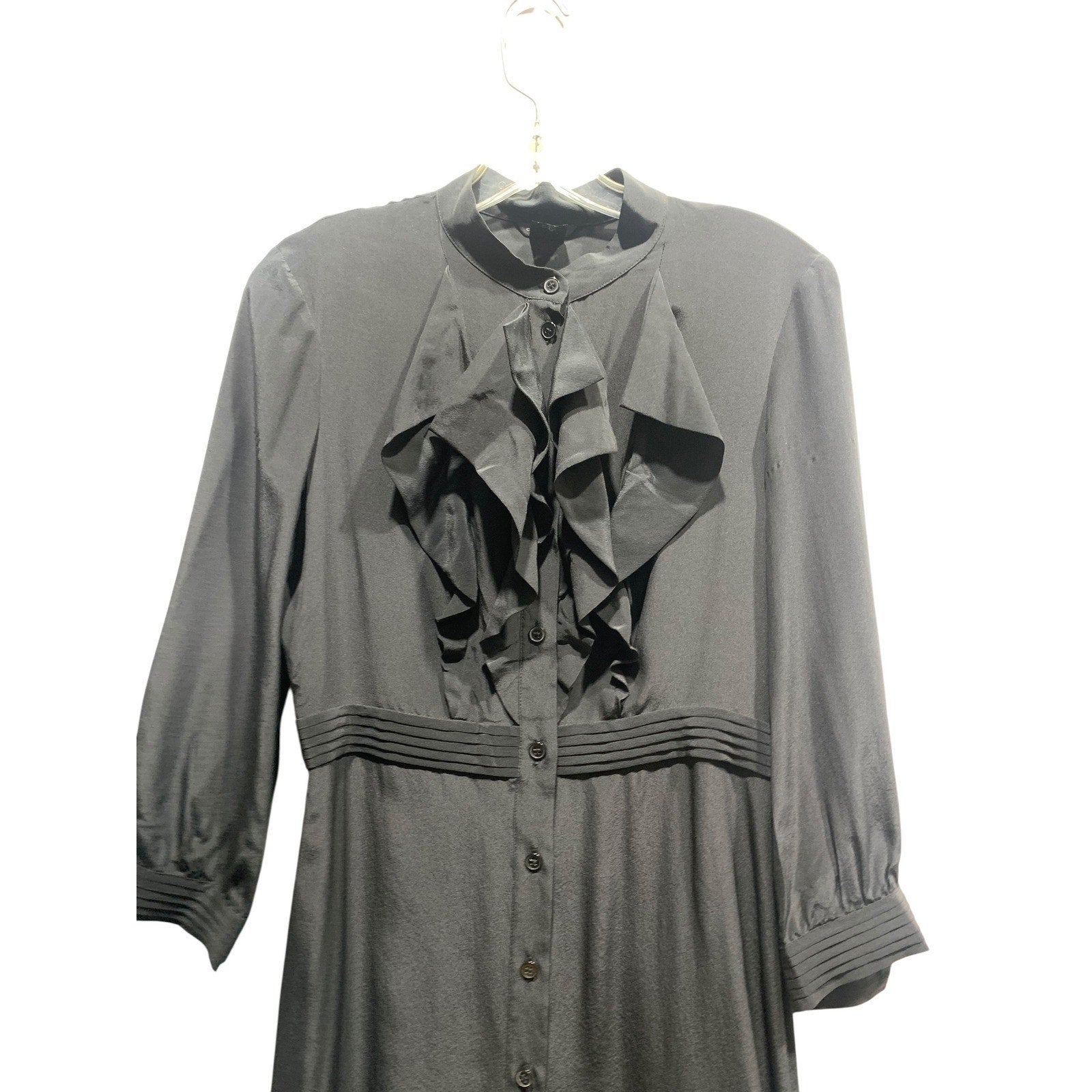 Club Monaco Womens Black 100% Silk Ruffle Front Mock Neck Dress Size 4 00200653