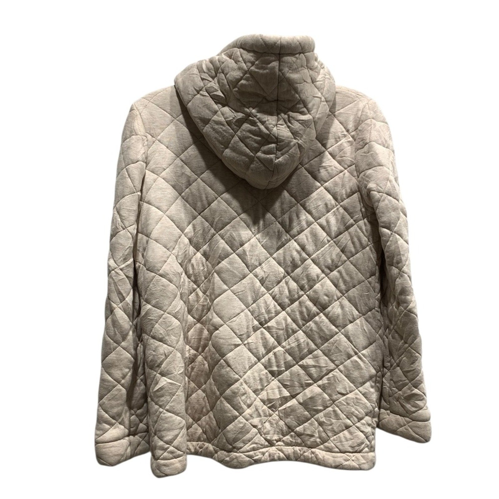 Saturday Sunday Quilted Hooded Jacket Beige Full Zip Pockets Cozy Womens sz M