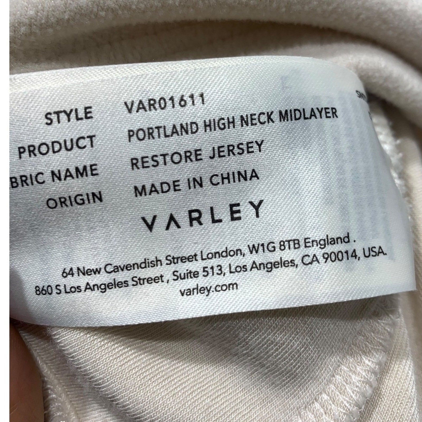Varley Portland High Neck Midlayer Restore Jersey Pullover Cream XS  Drawstring