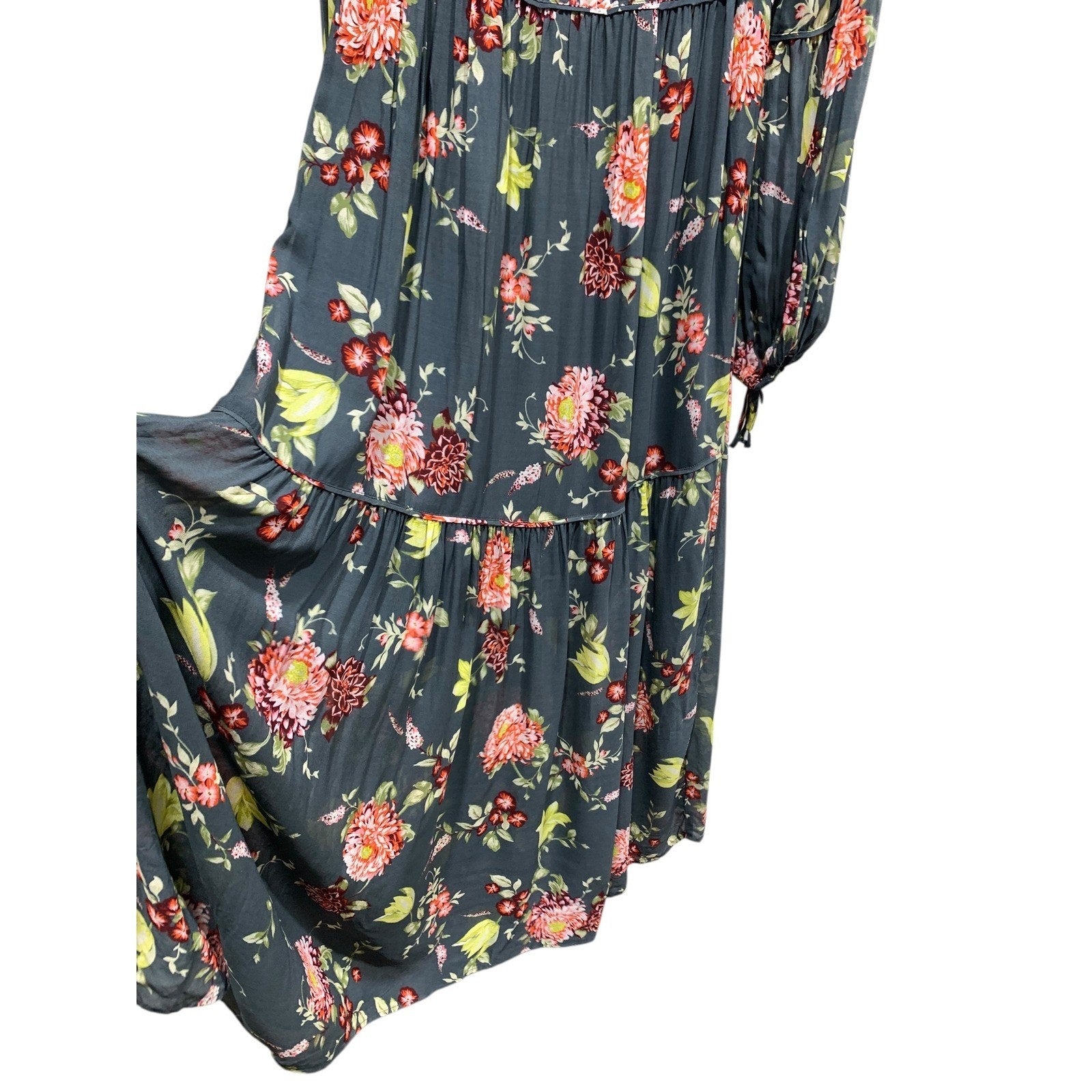 Anthropologie Evelin Maxi Dress Long Puff Sleeve Tiered Square Neck Womens M