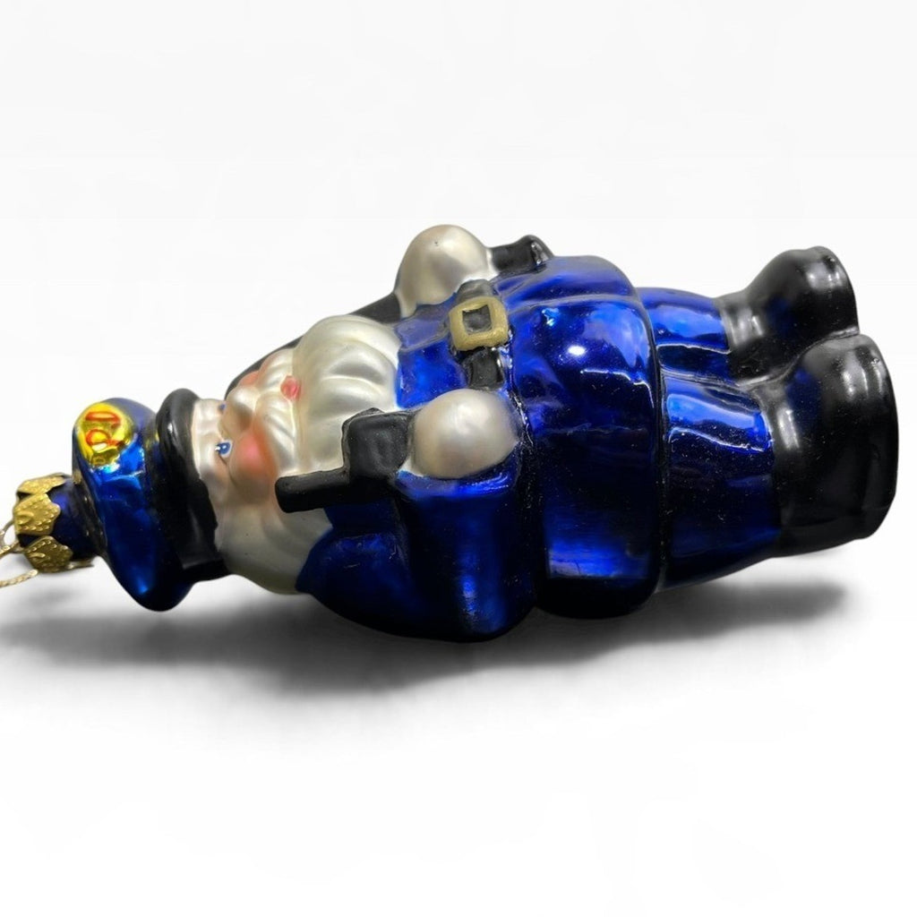 Lao Mai Police Officer Glass Christmas Ornament Blue Law Enforcement 5"
