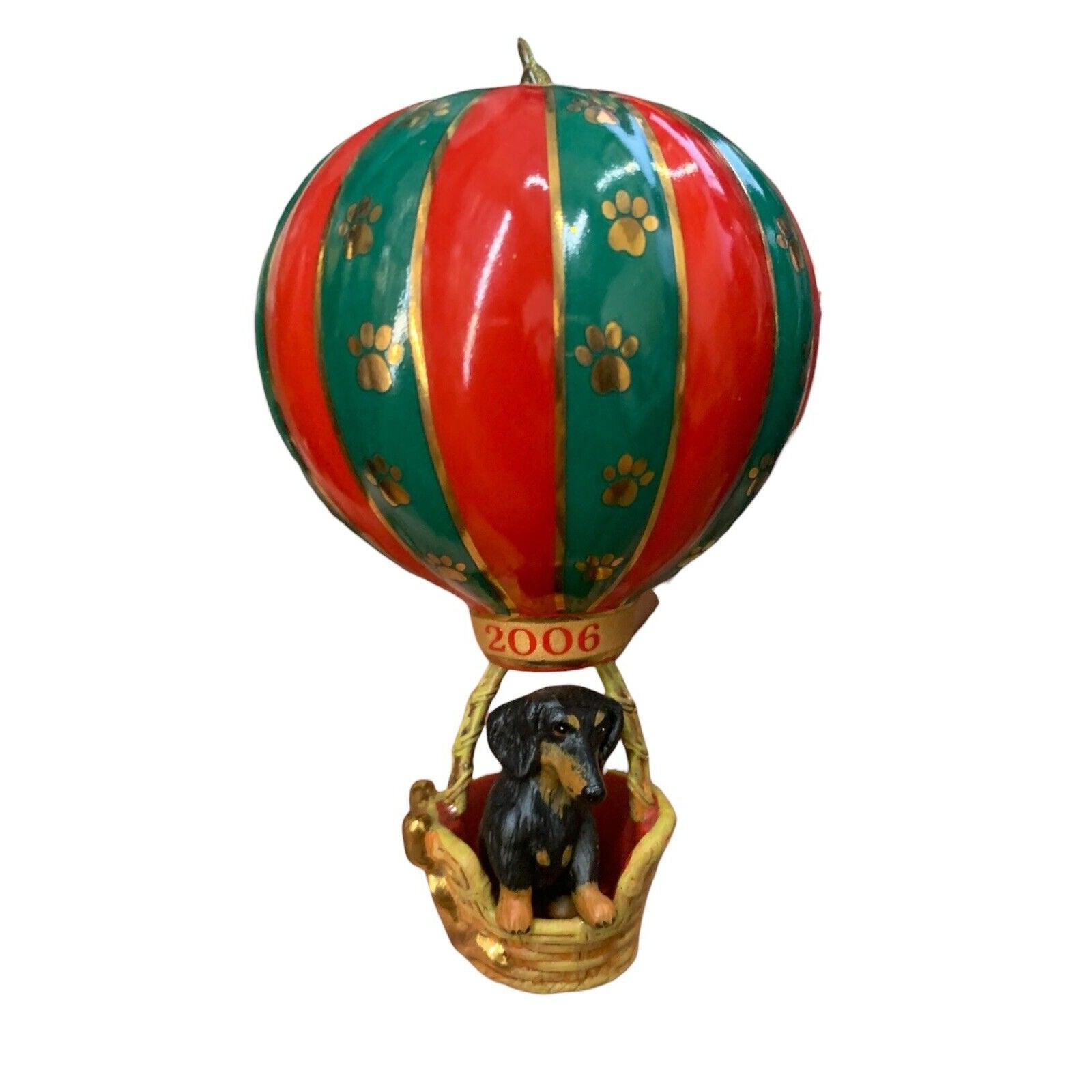 2006 Danbury Mint Dachshund Ornament Annual Holiday Adventure Hot Air Balloon