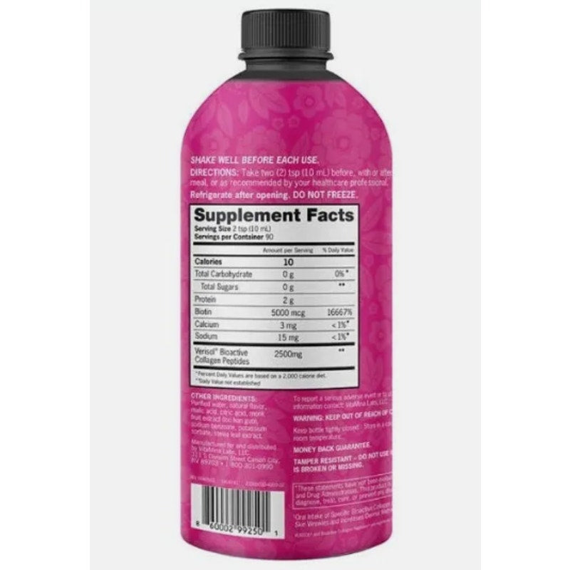 Zena Nutrition Liquid Collagen: Biotin 2500mg + 5000mcg Biotin, 90 Servings