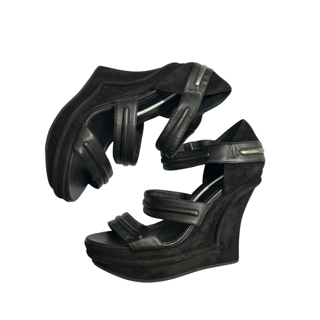 Camilla Skovgaard Black Leather Suede Architectural Wedge Sandals Size 41 club