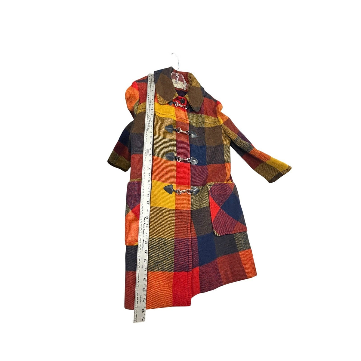 Vintage Pendleton Knockabouts Wool Plaid Coat Lobster Claw Toggle Red Orange L