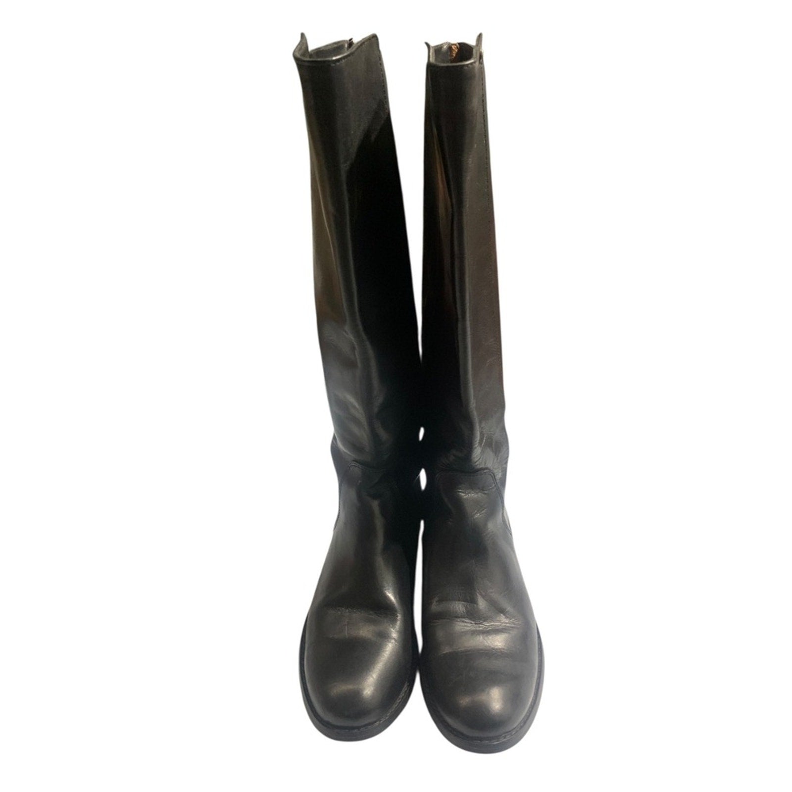Womens Frye Black Leather Riding Knee High Boots Back Zip