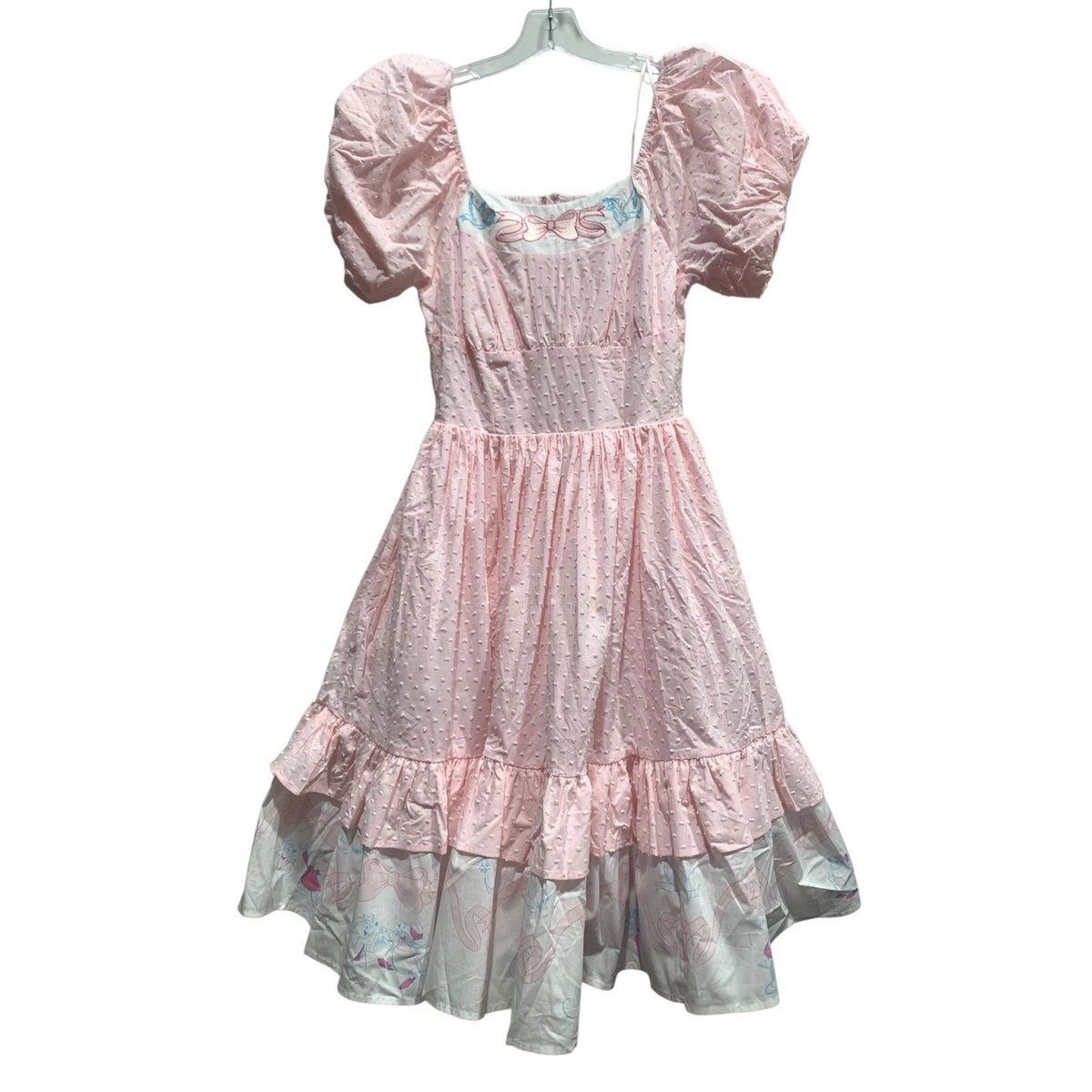 Disney Parks Cinderella Pink Swiss Dot Puff Sleeve Smocked Dress Small whimsical