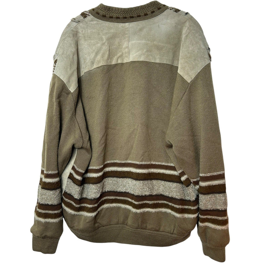 Vintage Maxini Collezione Suede 3D Knit Cardigan Jacket Mens XL Brown Tan patch